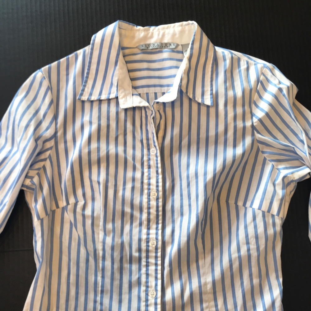 Blue and White Striped Button Up Shirt